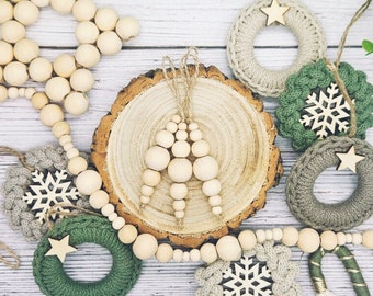 Wooden Beaded Icicles, Rustic Christmas Ornament, Boho Nursery Decor