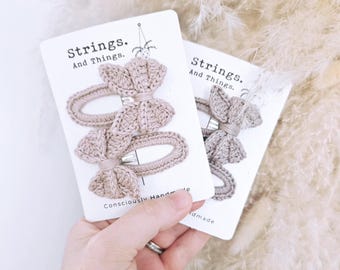Handmade Crochet Bow Hair Clips, Cotton Snap Clips