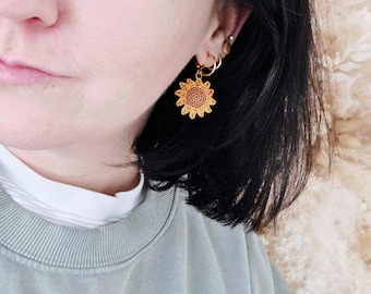 Handmade Micro Crochet Sunflower Earrings, 18k Gold Plated Hooks