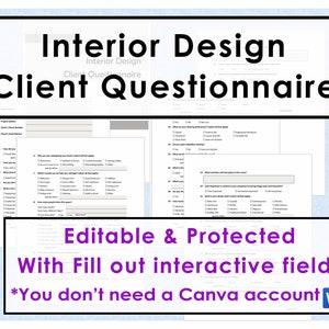 Interior Design Client Questionnaire fully editable and customizable, WORD form template first meeting with client, Initial consultation