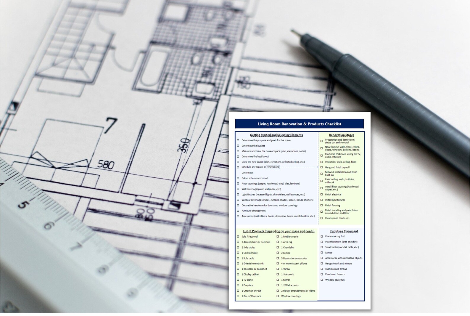 Living Room Renovation Checklist • Interior Design Remodeling Plan ...
