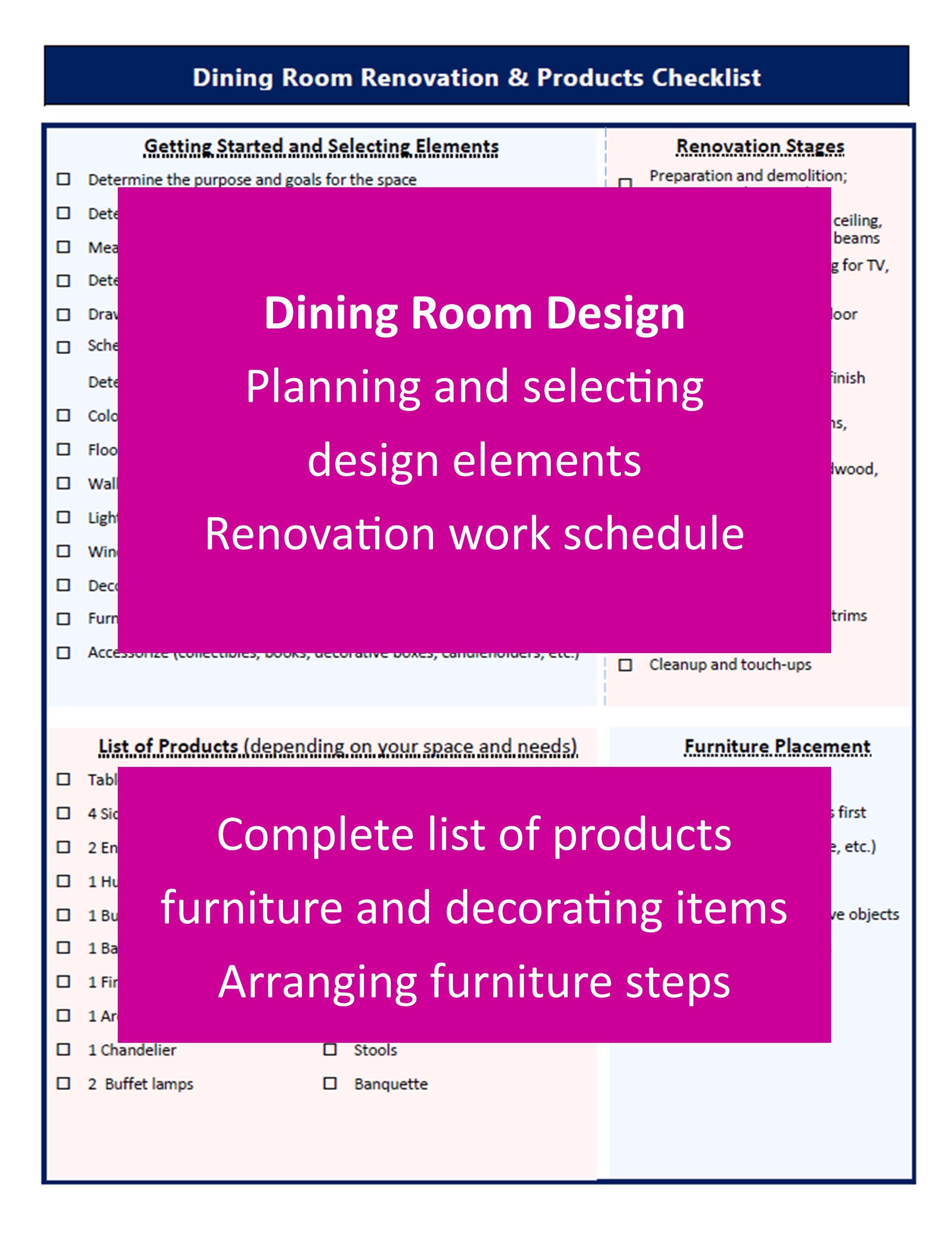 Dining Room Renovation Checklist • Interior Design Planning • Product ...