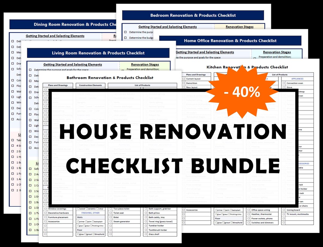 House Renovation Checklist Bundle • Interior Design, Remodeling Plans ...