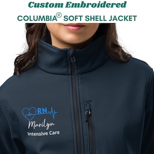 Nurse Custom Embroidered Jacket, Columbia Soft Shell Full Zip, Personalized Unisex Gift for Nurse, Warm Comfy Relaxed Fit RN Medical Jacket