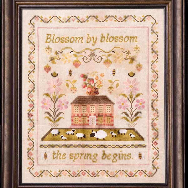 The Spring Begins ~ Samplers and Primitives ~ Cross Stitch ~ Cross Stitch Chart ~ Stitching ~ Floral ~ Cottage ~ Sheep