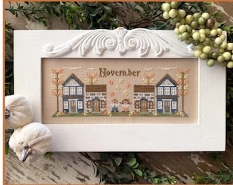 Monthly Mini Village - November ~ Country Cottage Needleworks ~ Cross Stitch ~ Autumn ~ Fall Leaves ~ Monthly ~ Series