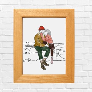 Couple illustration, anniversary, hand-drawn, custom portrait from photo, colorful, couple drawing, personalized gift