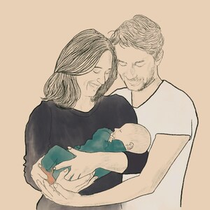 Invito al battesimo, festa di benvenuto, ritratto di famiglia, onomastico, ritratto di bambino, ritratto disegnato a mano da foto, colorato