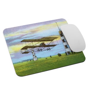 Vintage Airplane Mouse Pad | Bi-Plane Design | Magic Lantern Slide Print | Aviation Gift | Antique Style Desk Accessory