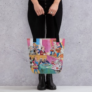 Alice in Wonderland Tote Bag | Queen of Hearts | White Rabbit | Image from Antique Magic Lantern Slide