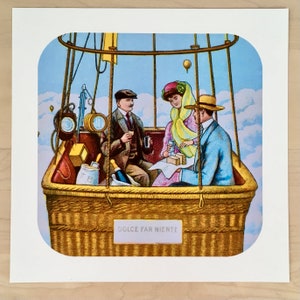 Hot Air Balloon Wall Print, Balloon Wall Art, Image from Antique Magic Lantern Slide,  Unframed