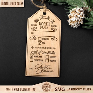 Polo Norte SVG, Navidad SVG, Etiqueta del Polo Norte, Etiqueta de entrega SVG, Glowforge de Navidad, Etiqueta de regalo SVG, Glowforge SVG, Archivo cortado con láser imagen 1