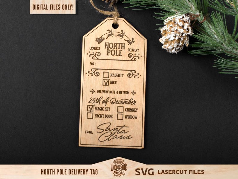Polo Norte SVG, Navidad SVG, Etiqueta del Polo Norte, Etiqueta de entrega SVG, Glowforge de Navidad, Etiqueta de regalo SVG, Glowforge SVG, Archivo cortado con láser imagen 1