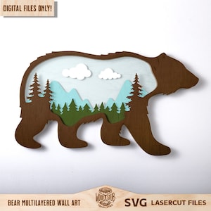 3D Bear SVG, Layered Bear SVG, Bear Wall Art, Bear Wall Panel, Home Sign svg, Glowforge svg, arquivo cortado a laser