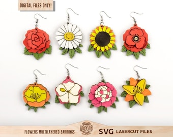 Floral Earrings SVG Laser Cut File: Boho Flower Design (Digital Download)
