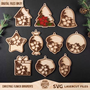 Flower Ornament SVG, Christmas Ornaments SVG, Christmas laser file, Christmas Glowforge, Ornaments svg, Family laser file, Glowforge svg