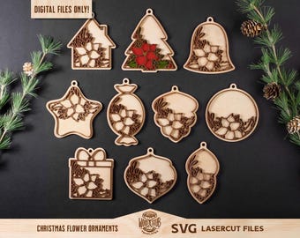 Flower Ornament SVG, Christmas Ornaments SVG, Christmas laser file, Christmas Glowforge, Ornaments svg, Family laser file, Glowforge svg