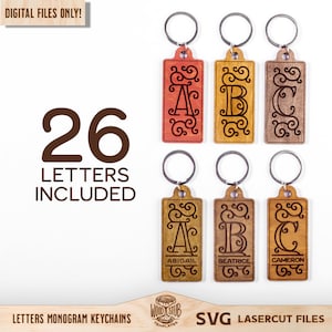 Letters Keychains SVG, Monogram SVG, Monogram laser file, Monogram Glowforge, Split Monogram svg, Glowforge svg, Laser cut file