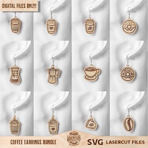 Pendientes de café SVG, Pendientes SVG, Paquete de pendientes SVG, Pendientes de perno svg, Pendientes de café con leche, Pendientes de donut, Glowforge svg, Archivo cortado por láser