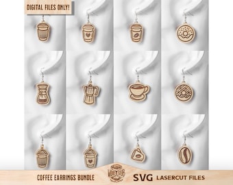 Coffee Earrings SVG, Earrings SVG, Earrings Bundle SVG, Stud Earrings svg, Latte Earrings, Donut Earrings, Glowforge svg, Laser cut file