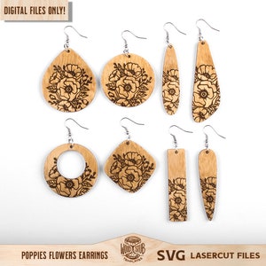 Brincos florais SVG, brincos de papoulas SVG, brincos SVG, brincos de flores svg, brincos Glowforge svg, Glowforge svg, arquivo de corte a laser