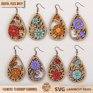 Floral Earrings svg, Earrings svg, Boho Earrings svg, Hanging Earrings svg, Flowers earrings svg, Glowforge svg, Laser cut file