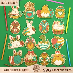 Easter Coloring Kit for Kids, Easter Ornaments SVG, Easter laser file, Easter Glowforge svg, Coloring Ornaments svg, Glowforge svg