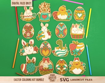 Easter Coloring Kit for Kids, Easter Ornaments SVG, Easter laser file, Easter Glowforge svg, Coloring Ornaments svg, Glowforge svg