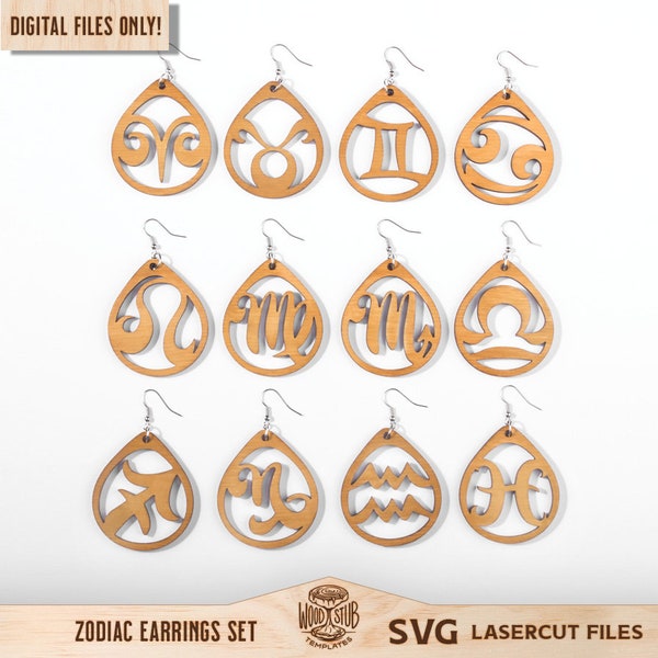 Zodiac Earrings SVG, Zodiac Signs SVG, Earrings SVG, Earrings laser file, Earrings Glowforge svg, Glowforge svg, Laser cut file