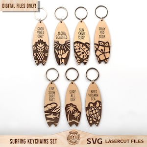 Llavero SVG, Llavero de surf SVG, SVG de surf, Regalo de amante del surf, Llaveros de amantes del surf, Llaveros svg, Glowforge svg, Archivo de corte láser