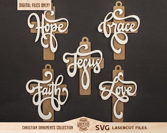 Cross Ornament svg, Christmas ornaments, Christian laser file, Jesus svg, Faith svg, Grace svg, Hope svg, Cross svg