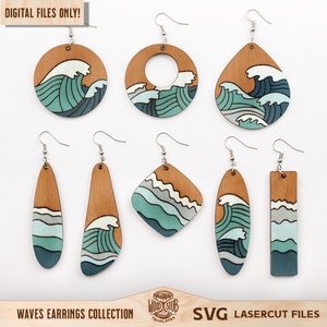 Onde orecchini SVG, orecchini geometrici SVG, file laser orecchini, orecchini Boho SVG, orecchini nautici SVG, Glowforge SVG, file tagliato al laser