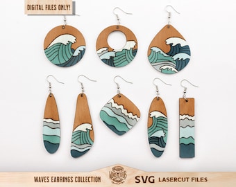 Pendientes de ondas SVG, Pendientes geométricos SVG, Pendientes archivo láser, Pendientes Boho svg, Pendientes náuticos svg, Glowforge svg, Archivo cortado por láser