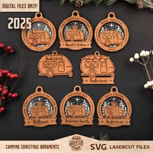 Camping Ornamente SVG, Familie Ornament SVG, Weihnachtsschmuck SVG, Weihnachten Laser-Datei, Ornamente SVG, Familie Laser-Datei, Glowforge SVG