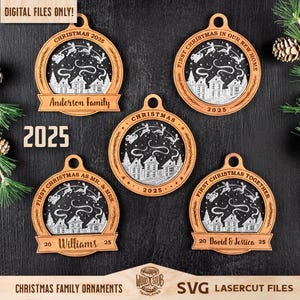 Adorno familiar SVG, Adornos navideños SVG, Archivo láser navideño, Glowforge navideño, Adornos SVG, Glowforge SVG, Archivo cortado con láser