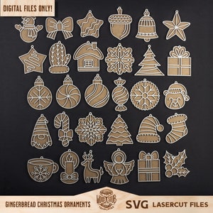 Enfeites de gengibre SVG, Enfeites de Natal SVG, Arquivo laser de Natal, Natal Glowforge, Enfeites svg, Glowforge svg