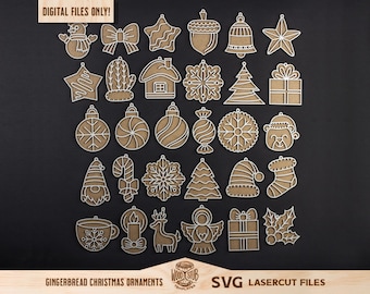 Adornos de pan de jengibre SVG, Adornos de Navidad SVG, Archivo láser de Navidad, Glowforge de Navidad, Adornos svg, Glowforge svg