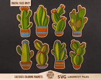 Cactus Magnets SVG Bundle: Laser Cut Files (Digital Download)