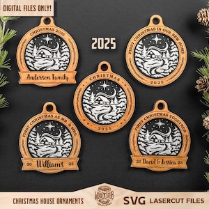 Adorno familiar SVG, Adornos navideños SVG, Archivo láser navideño, Glowforge navideño, Adornos SVG, Glowforge SVG, Archivo cortado con láser