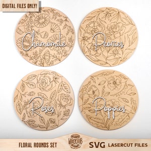 Florale achtergrond SVG, rozen laserbestand, pioenrozen laserbestand, kamille laserbestand, klaprozen laserbestand, Glowforge SVG, laser gesneden bestand