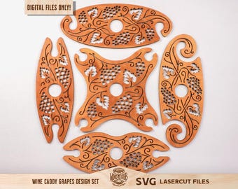 Wine Caddy SVG Bundle, Wine holder SVG, Wine Glass Holder, Glowforge svg, Laser cut file, Commerial Use