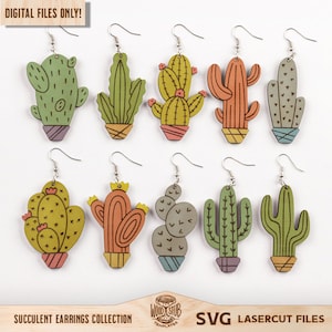 Pendientes suculentos SVG, Suculentas SVG, Archivo láser suculento, Pendientes SVG, Suculento Glowforge, Cactus svg, Glowforge svg, Archivo cortado por láser