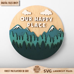 Bosque 3D SVG, Bosque en capas SVG, Signo de bosque svg, Arte de la pared del bosque, Panel de pared del bosque, Signo redondo del bosque, Glowforge svg, Archivo cortado por láser