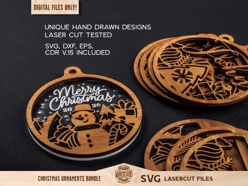 Adornos navideños SVG, Adorno familiar SVG, Paquete de SVG navideños, Navidad Glowforge, Adornos SVG, Glowforge SVG imagen 6