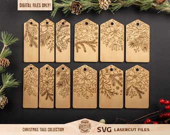 Ornements de Noël, Étiquettes de Noël SVG, SVG de Noël, fichier laser de Noël, Glowforge de Noël, Glowforge svg, Fichier découpé au laser