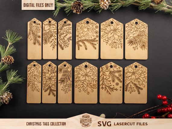 Christmas Ornaments, Christmas Tags SVG, Christmas SVG, Christmas laser file, Christmas Glowforge, Glowforge svg, Laser cut file