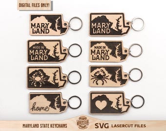 Maryland sleutelhanger SVG: lasergesneden bestanden (digitale download)