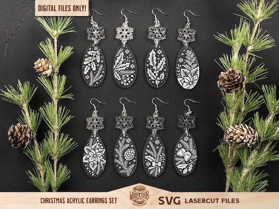 Christmas Acrylic Earrings SVG, Laser Cut Holiday Jewelry Files (Digital Download)