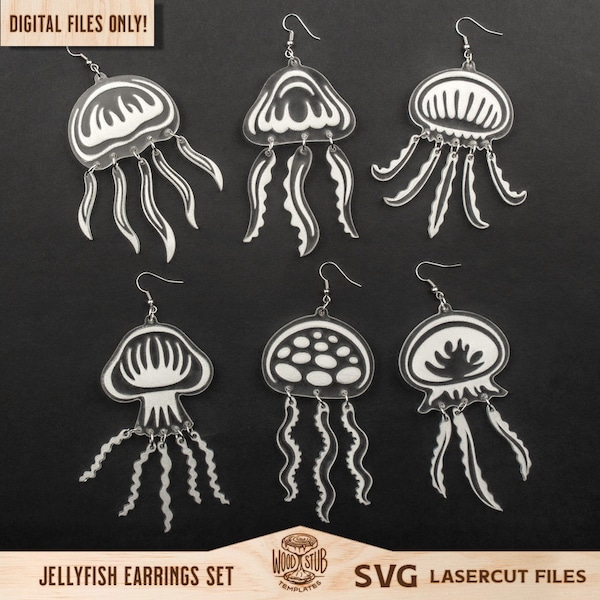 Jellyfish Earrings SVG, Earrings SVG, Nautical earrings svg, Marine svg, Ocean earrings svg, Glowforge svg, Laser cut file
