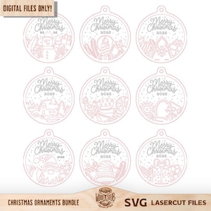 Adornos navideños SVG, Adorno familiar SVG, Paquete de SVG navideños, Navidad Glowforge, Adornos SVG, Glowforge SVG imagen 5